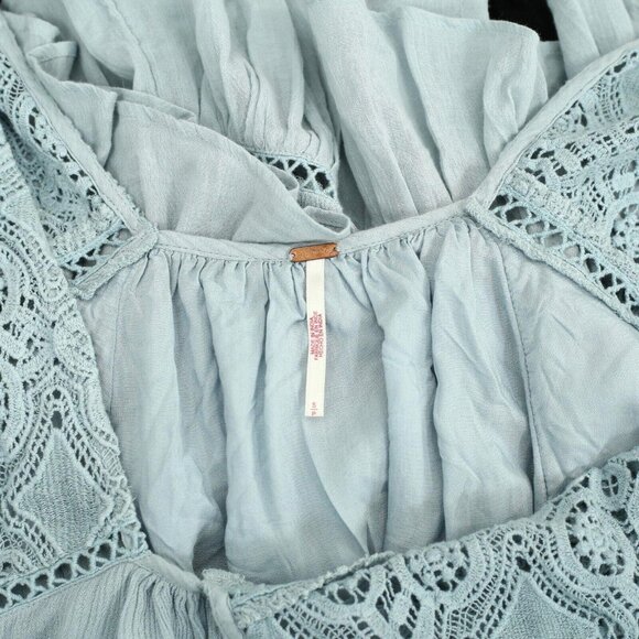 Free People Free-est Freya Mini Dress Floral Crochet Lace Ruffle Blue S 260838 - Picture 6 of 6